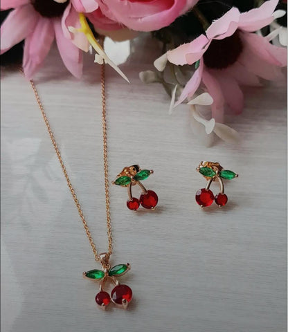 Set Collar y Aretes de Cereza 🍒- Regalo Dulce para Mamá